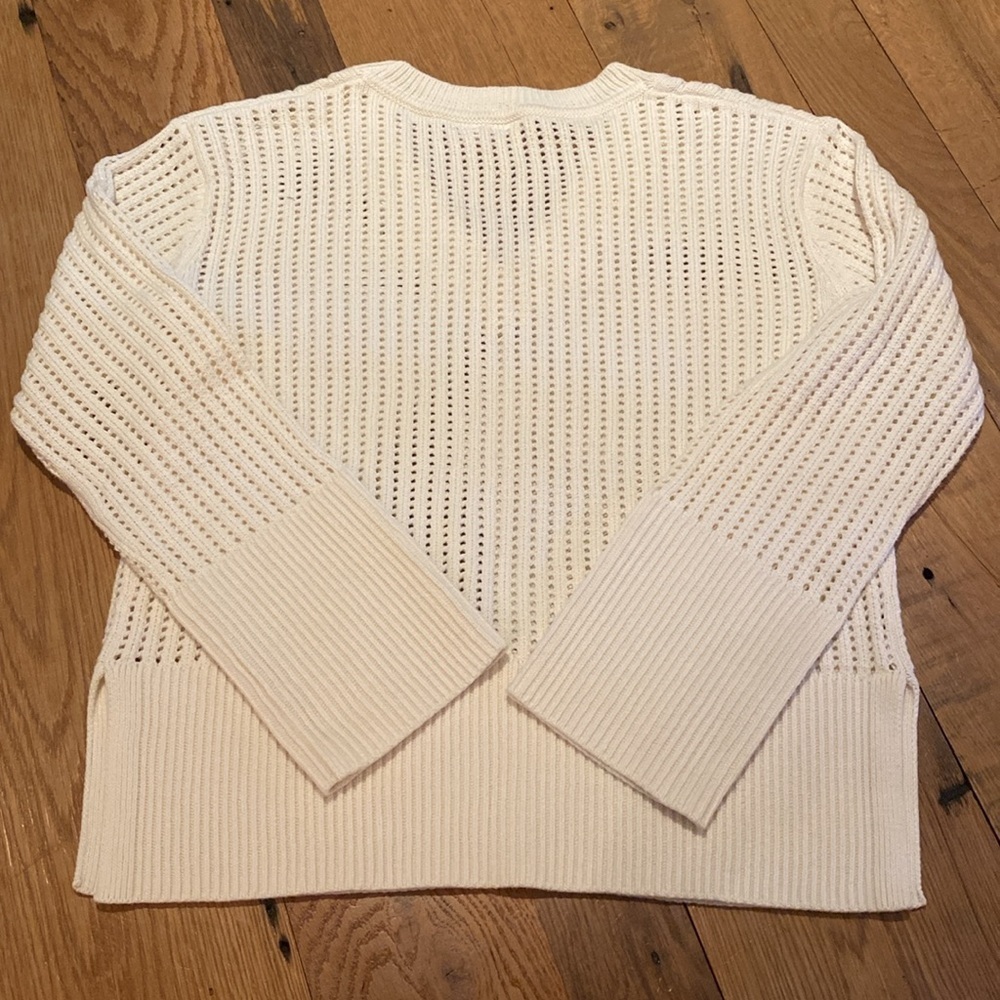 GAP Relaxed Crochet Open Knit V-Neck Sweater Ivory Cream XS - Picture 8 of 8